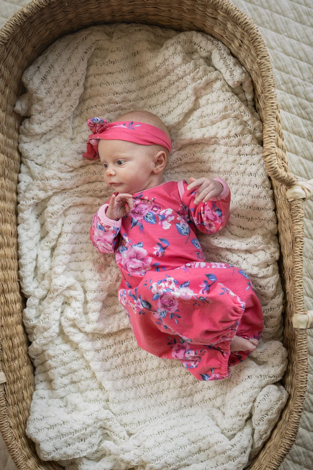 Rose Newborn Receiving Gown & Headband Set