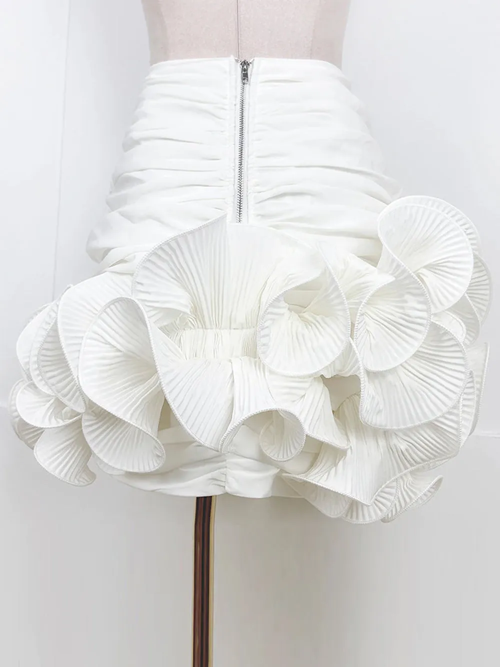 Ruched Ruffles Mini Skirt