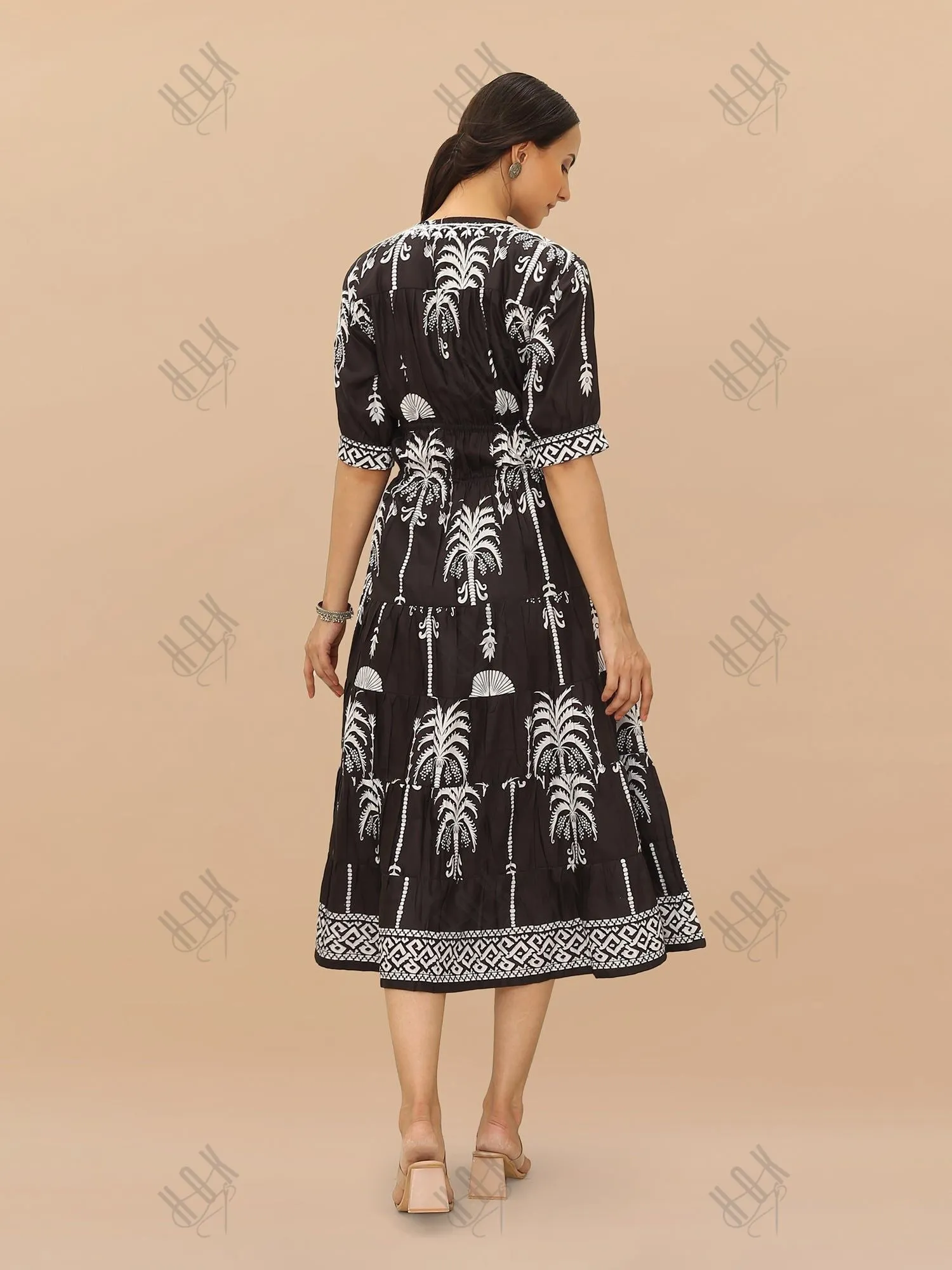 Saba Chikanakri Dress in Printed Muslin - Black