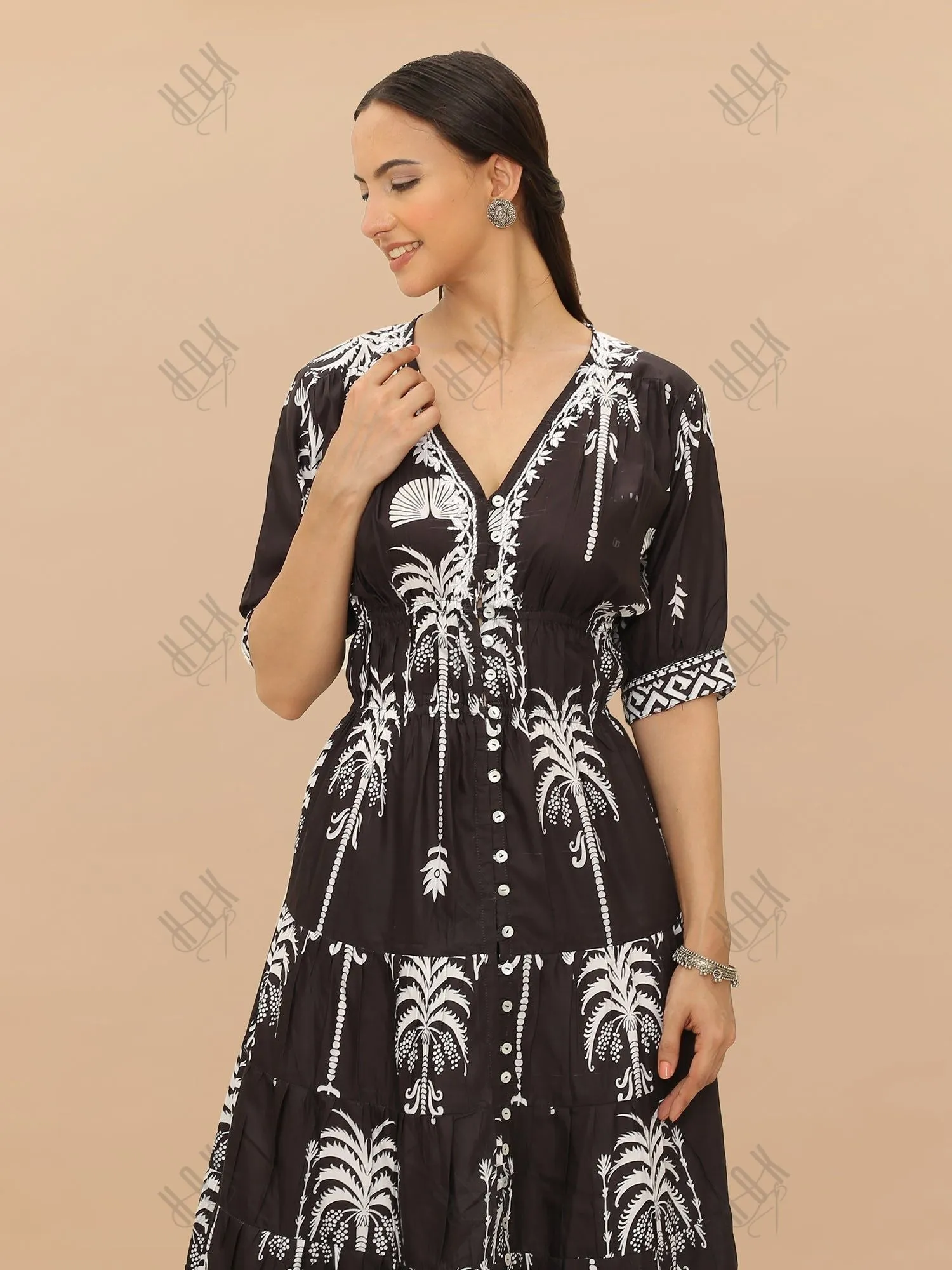 Saba Chikanakri Dress in Printed Muslin - Black