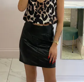 Sally Black Leather Look Skirt