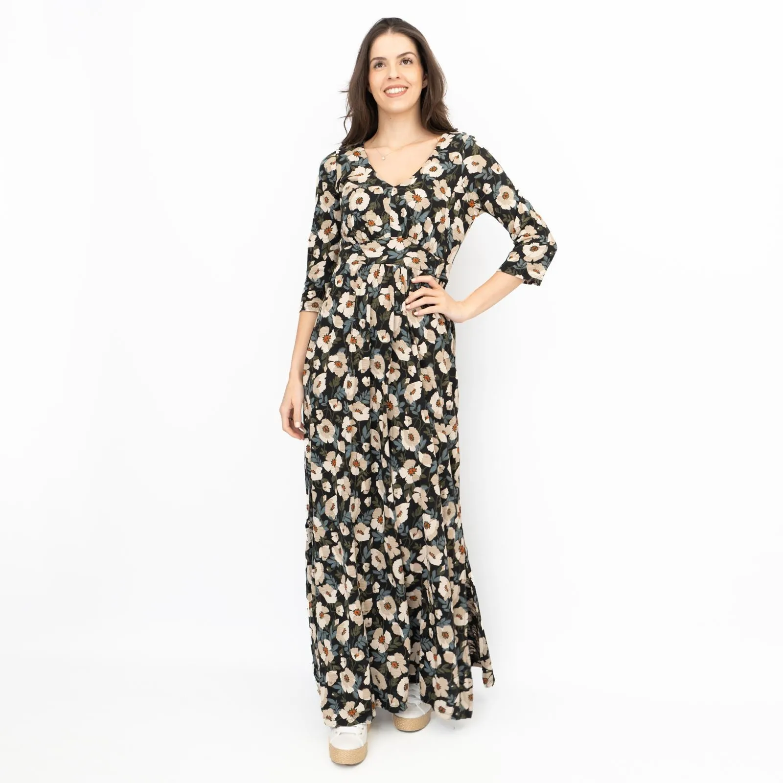 Seasalt Maggie Black Maxi Dress Applique Poppy Onyx