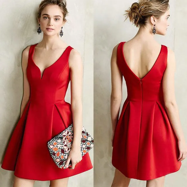 Sexy Autumn Backless A Line Dress with Deep V-Neck