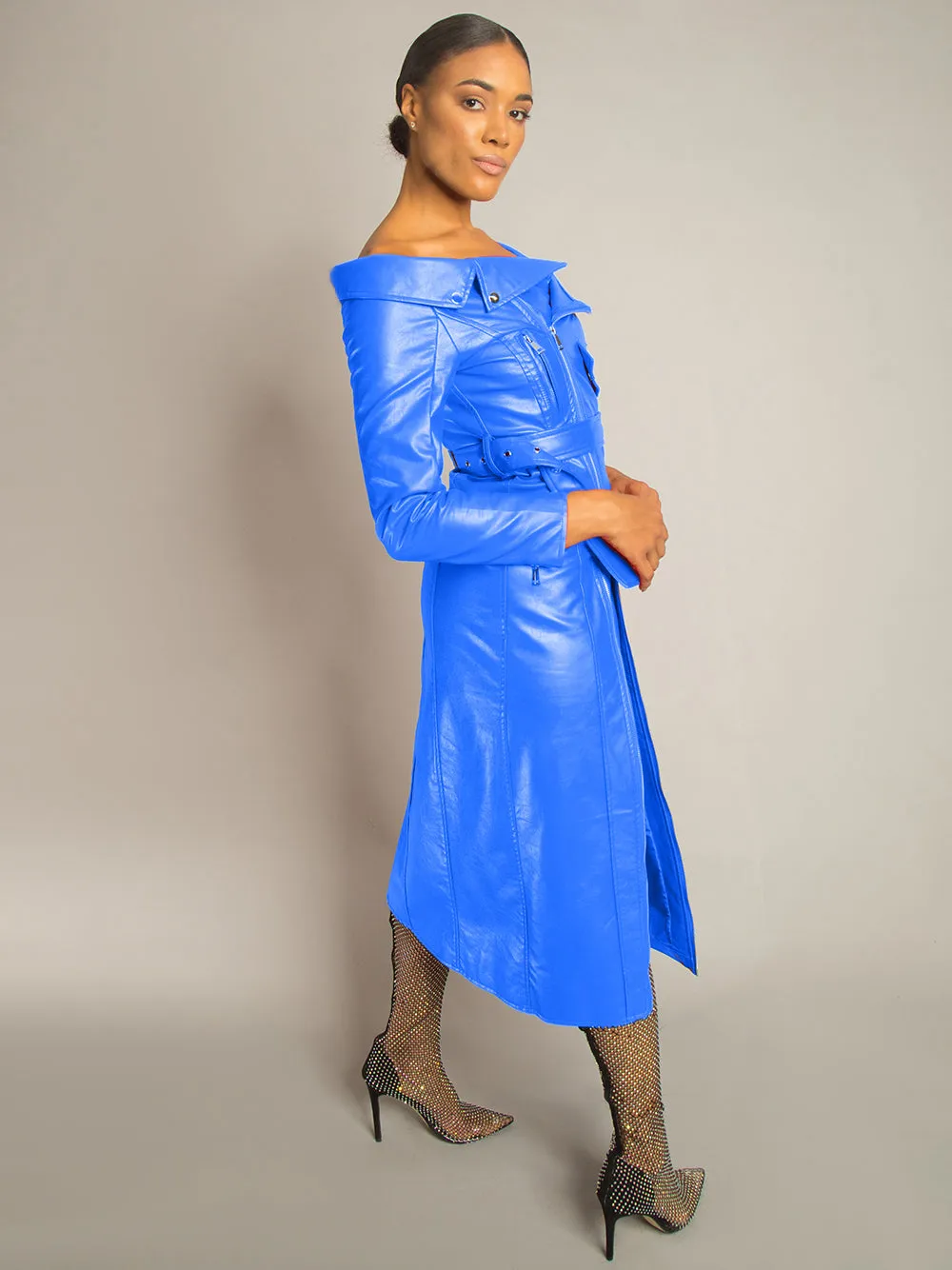 SHANE Leather Maxi Dress in Royal Blue