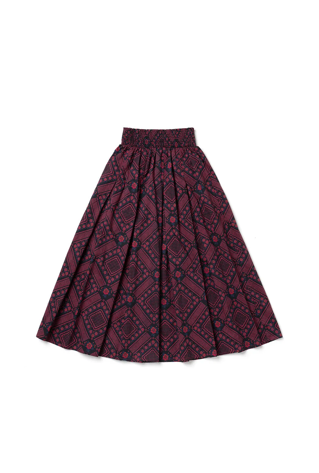 Smocked Waist MIDI Skirt - Indigo Floral