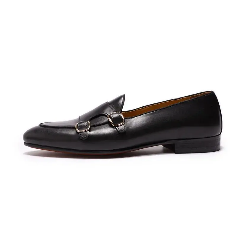 Special design stylish double monk strap slip on genuine leather men dress shoes