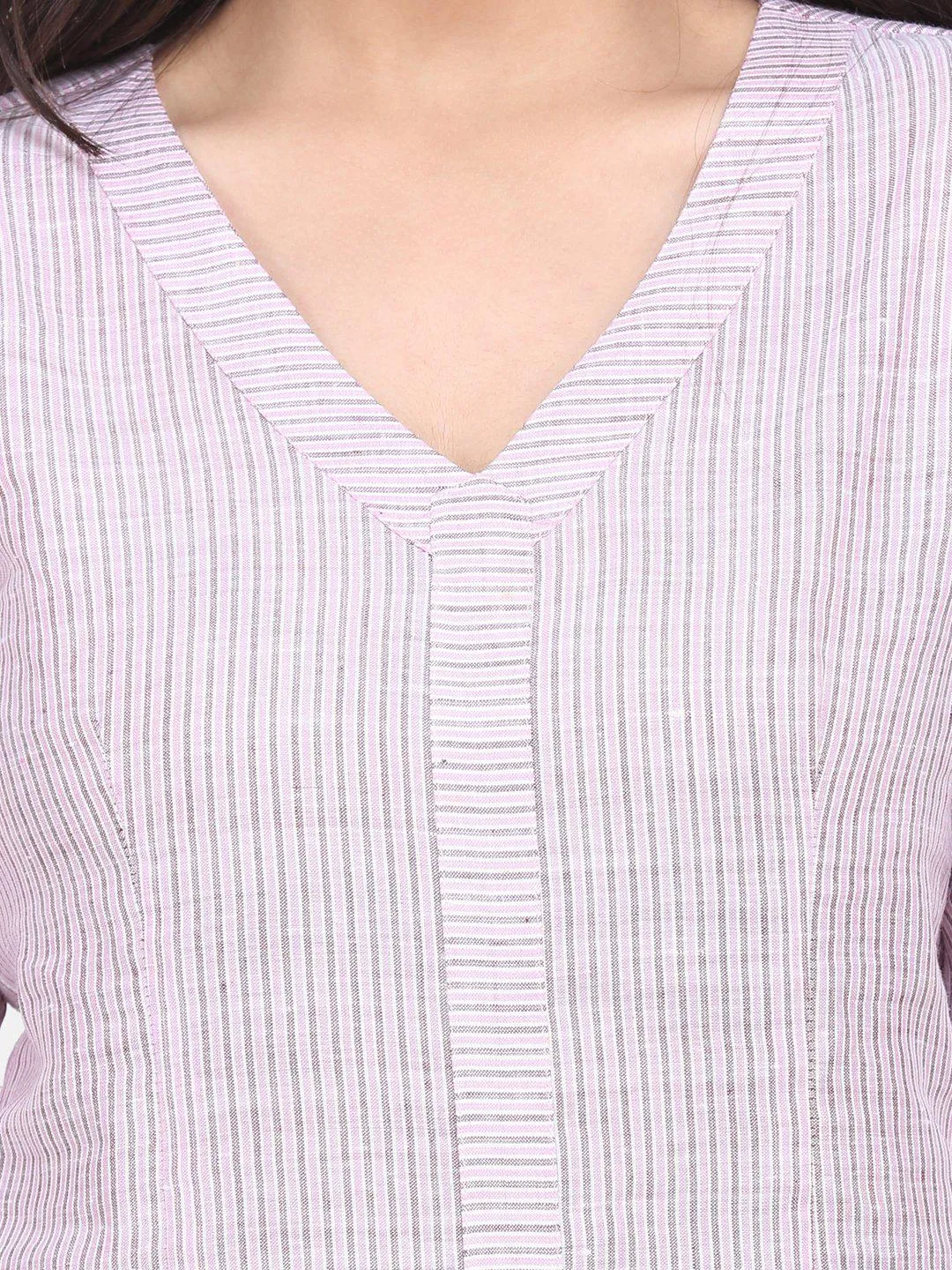 Striped Cotton Linen Top - Pink