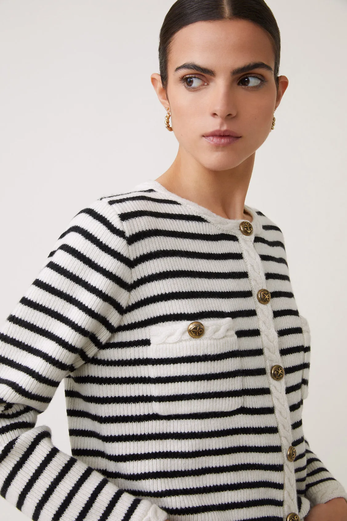 Suncoo Gabriel Black/Cream Buttoned Cardigan