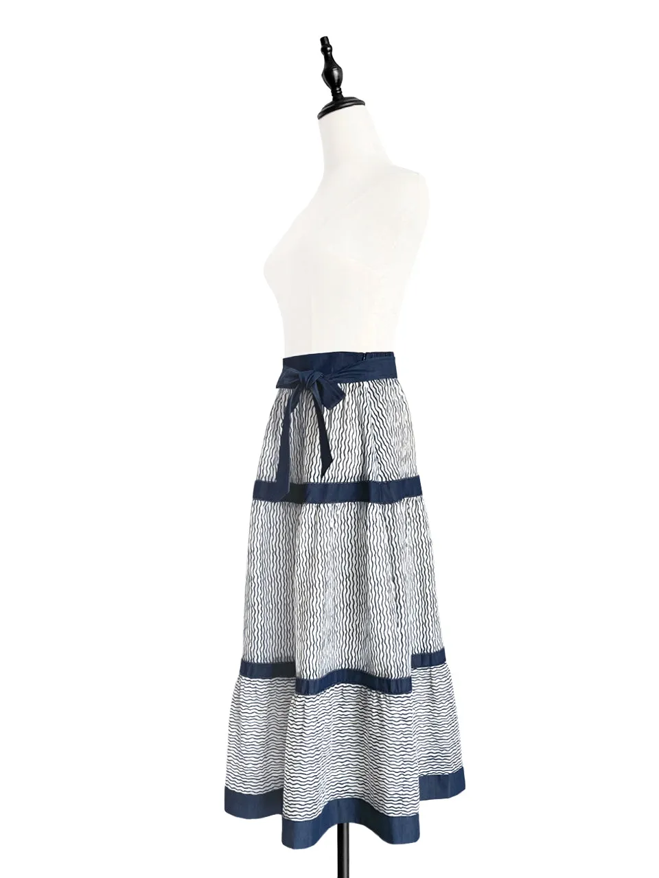 Surprise Sale! Blue Wavey Denim Tiered Midi Skirt