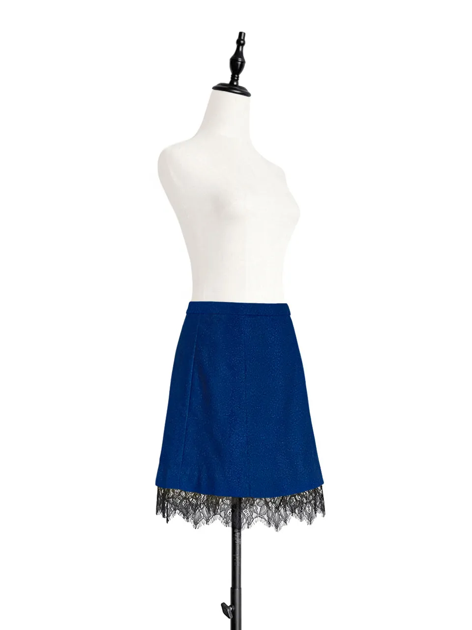 Surprise Sale! Dark Blue Printed Knit A-line Lace Trim Short Skort