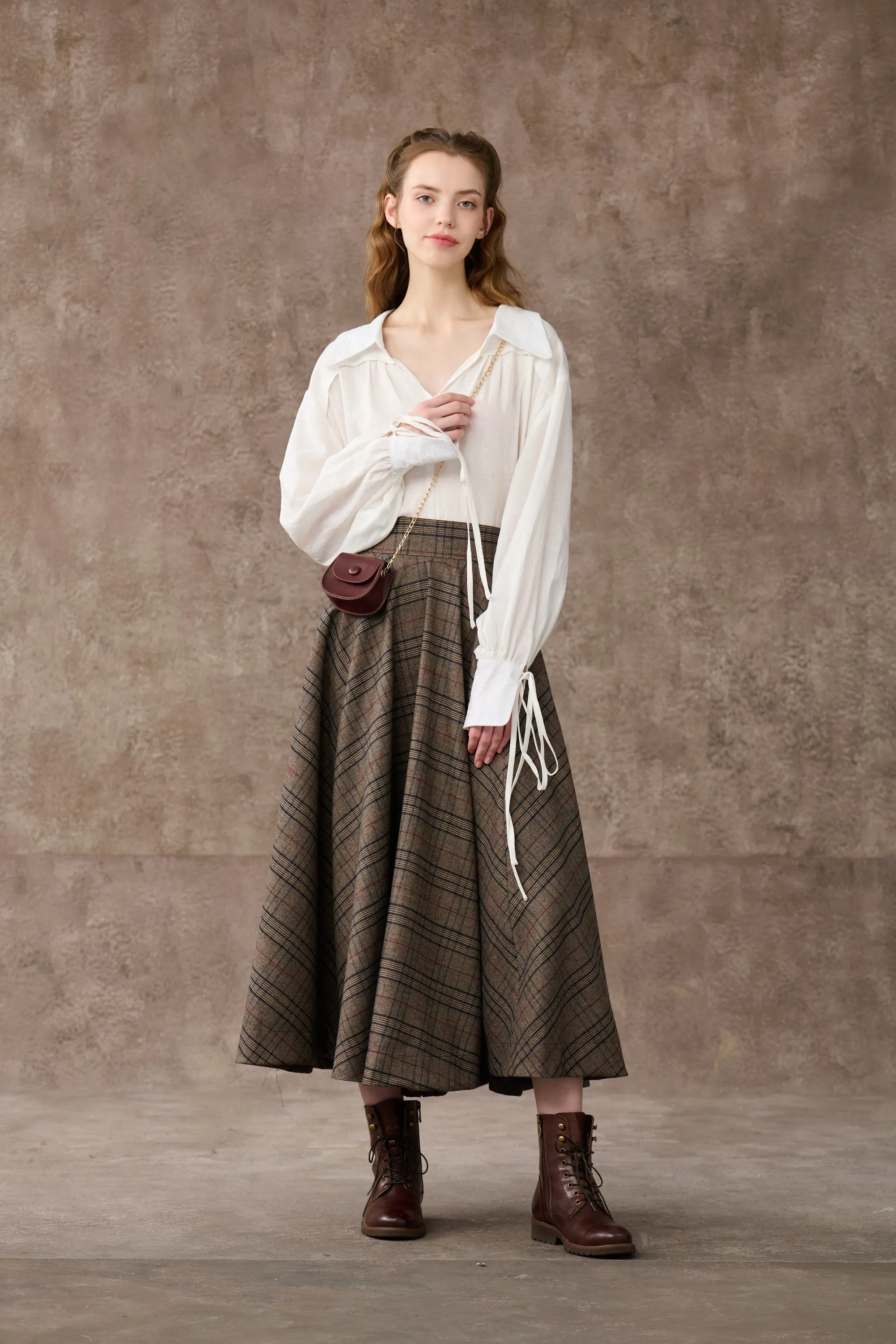 the Great Perhaps 2 | Tartan Wool Skirt in brown