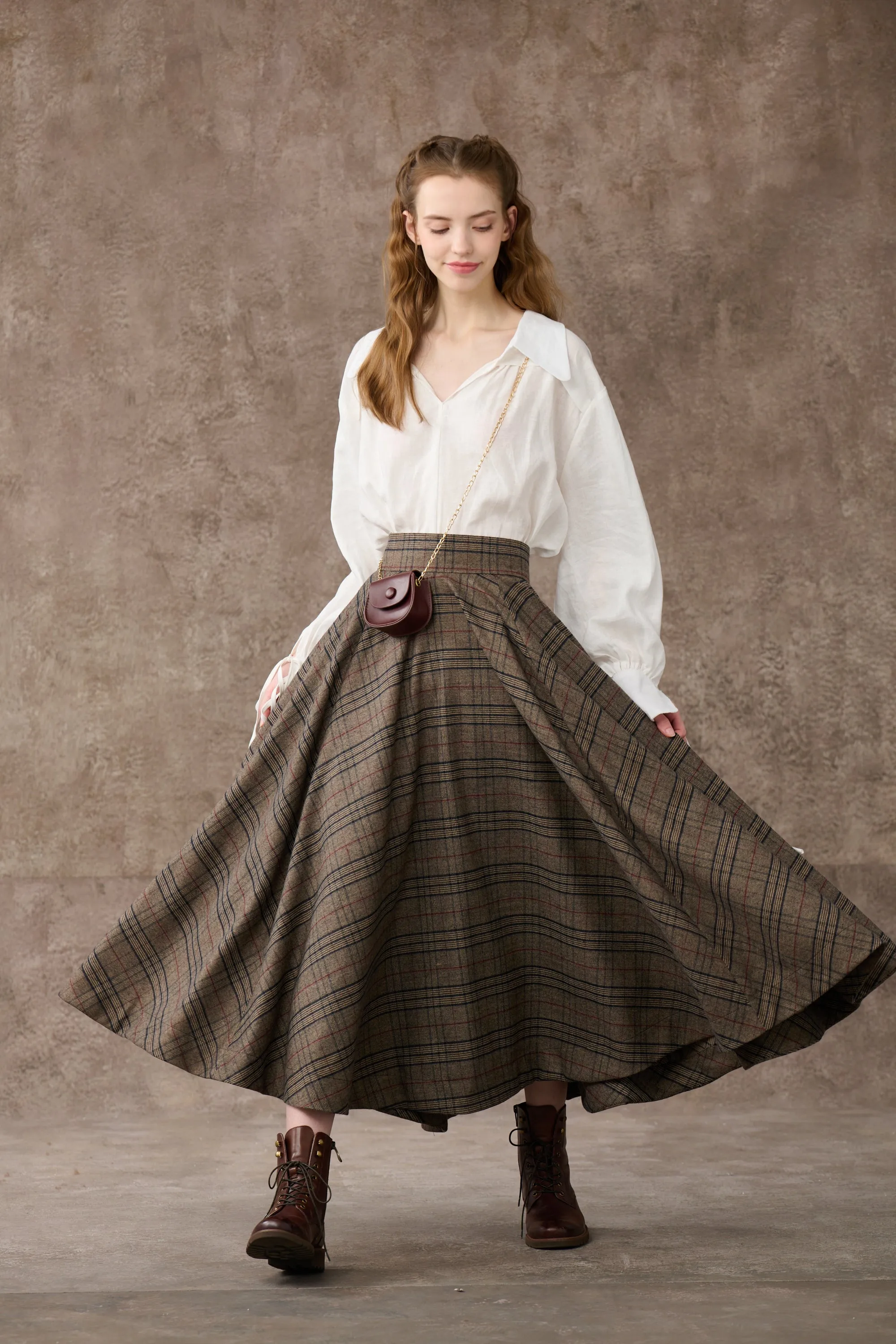 the Great Perhaps 2 | Tartan Wool Skirt in brown