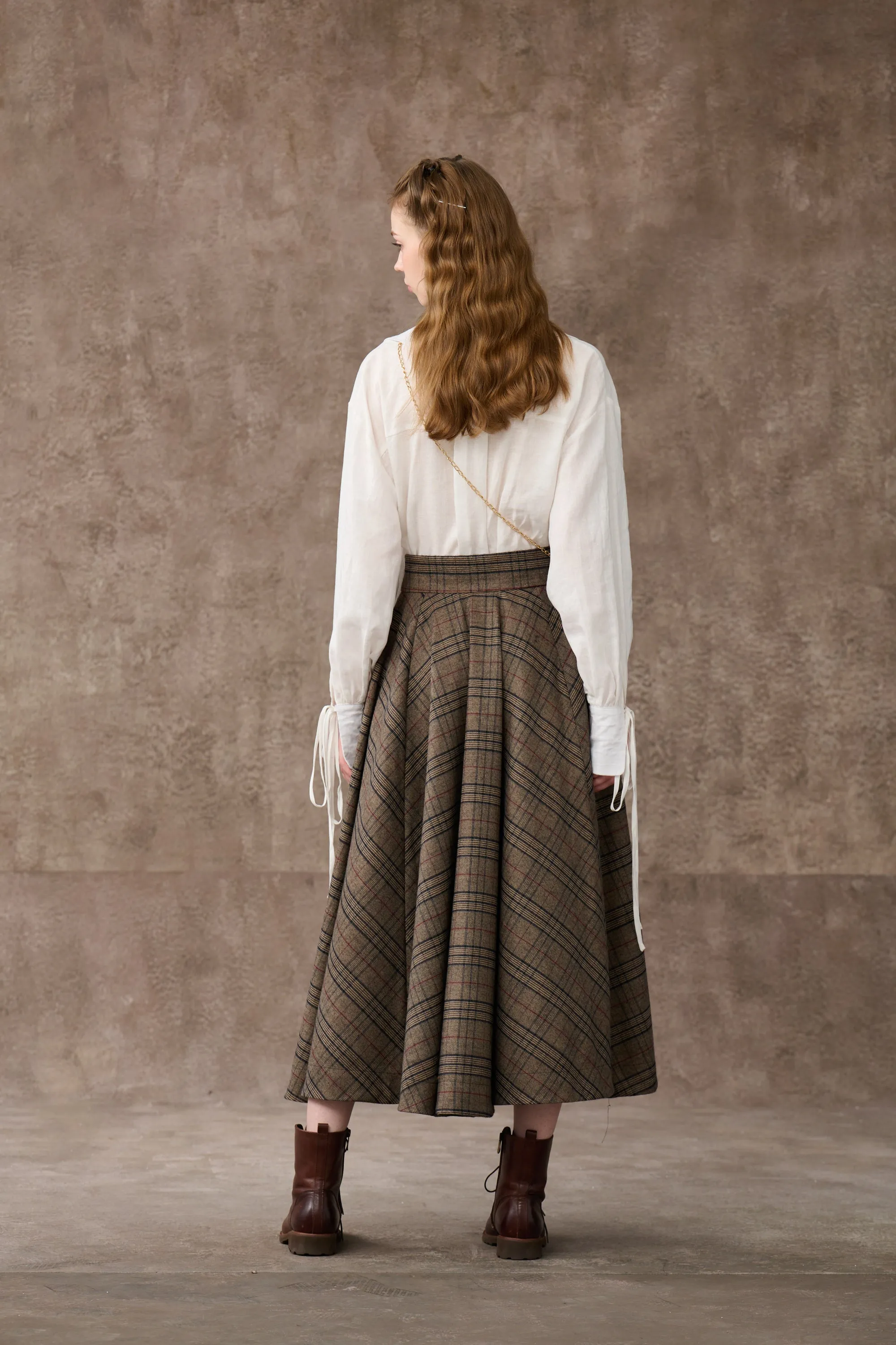 the Great Perhaps 2 | Tartan Wool Skirt in brown