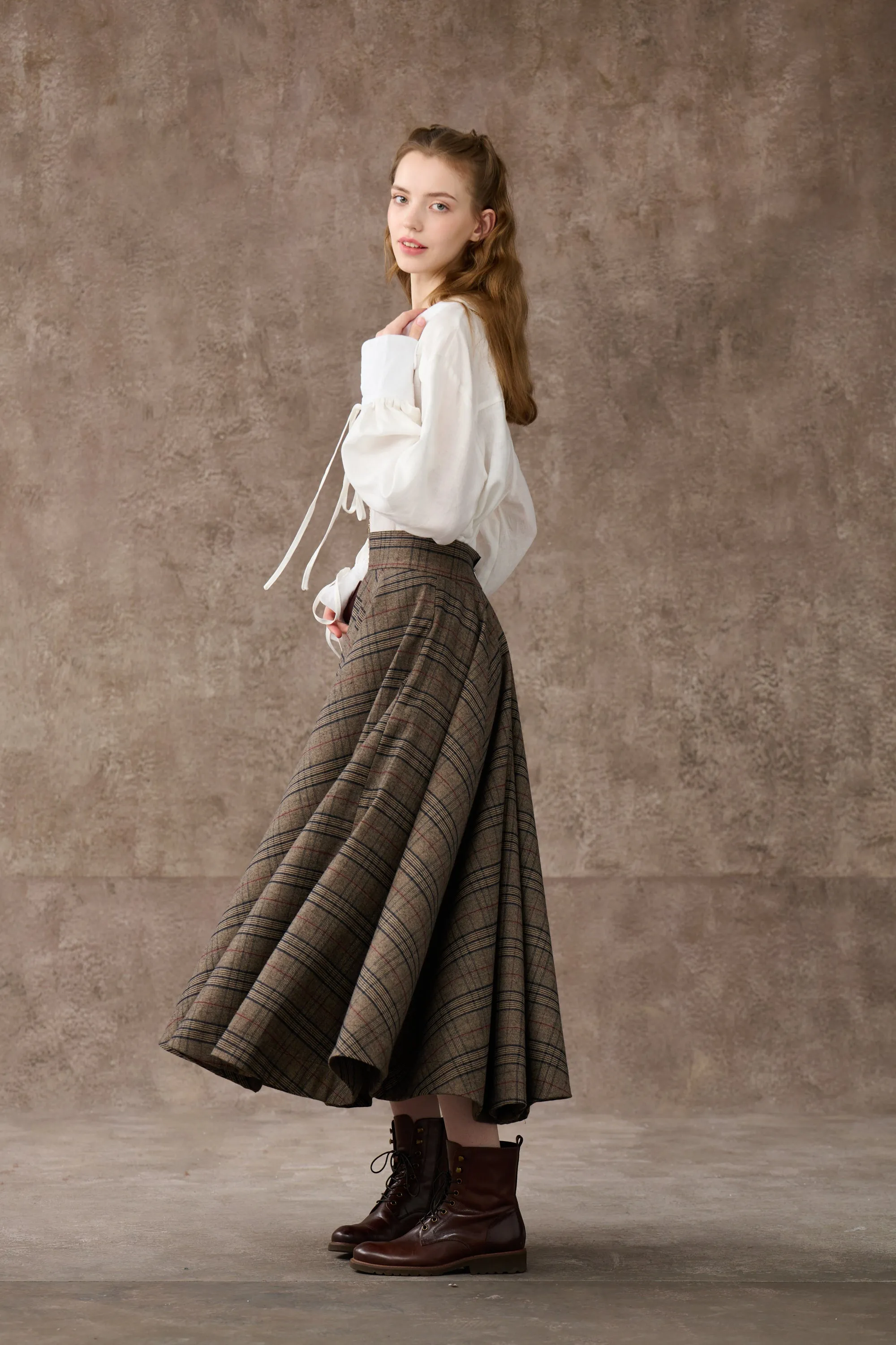 the Great Perhaps 2 | Tartan Wool Skirt in brown