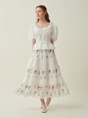 Victoria 13 | Embroidered floral linen skirt