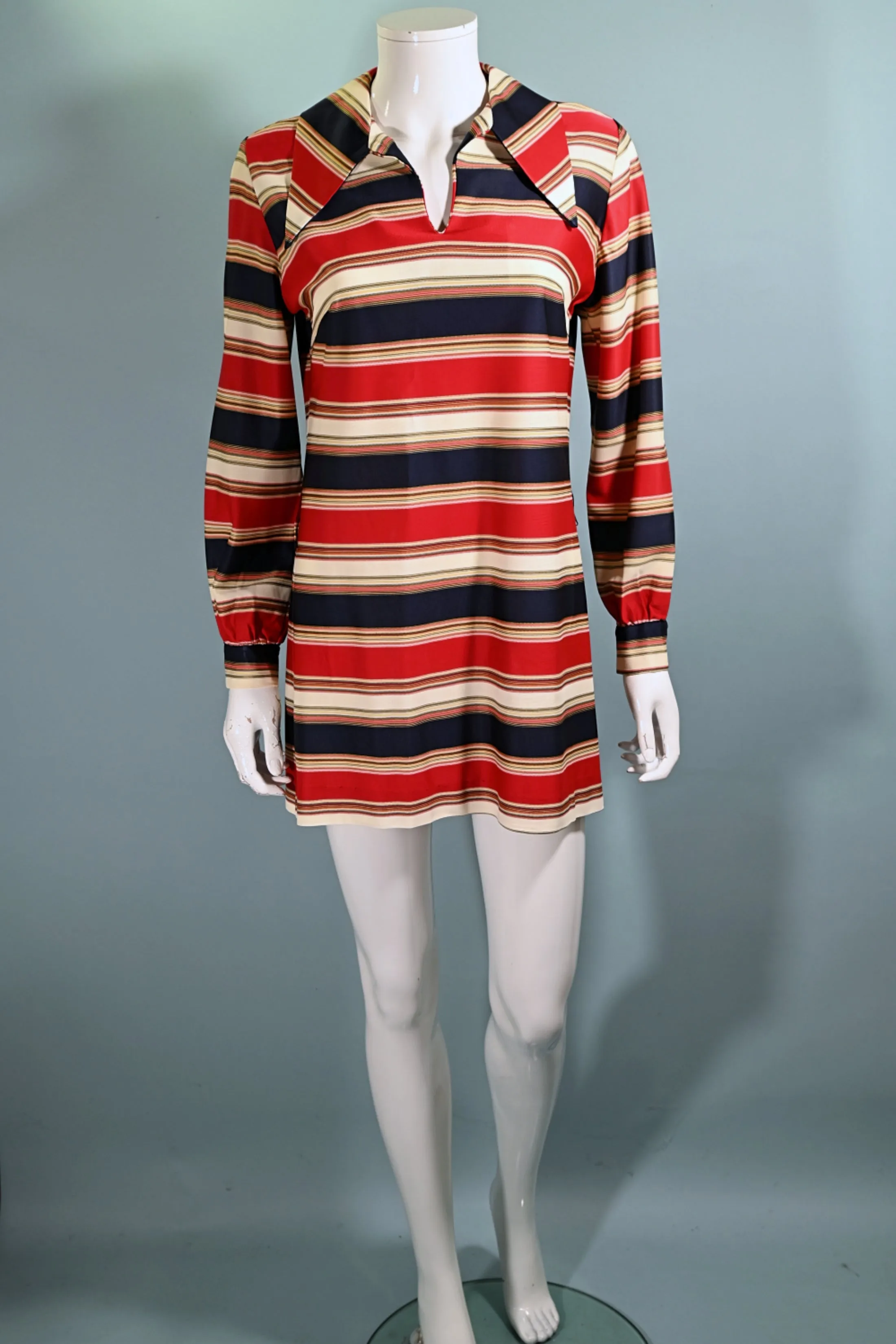 Vintage 60s Micro Mini Shift Dress w/Belt, Striped Mini Dress S