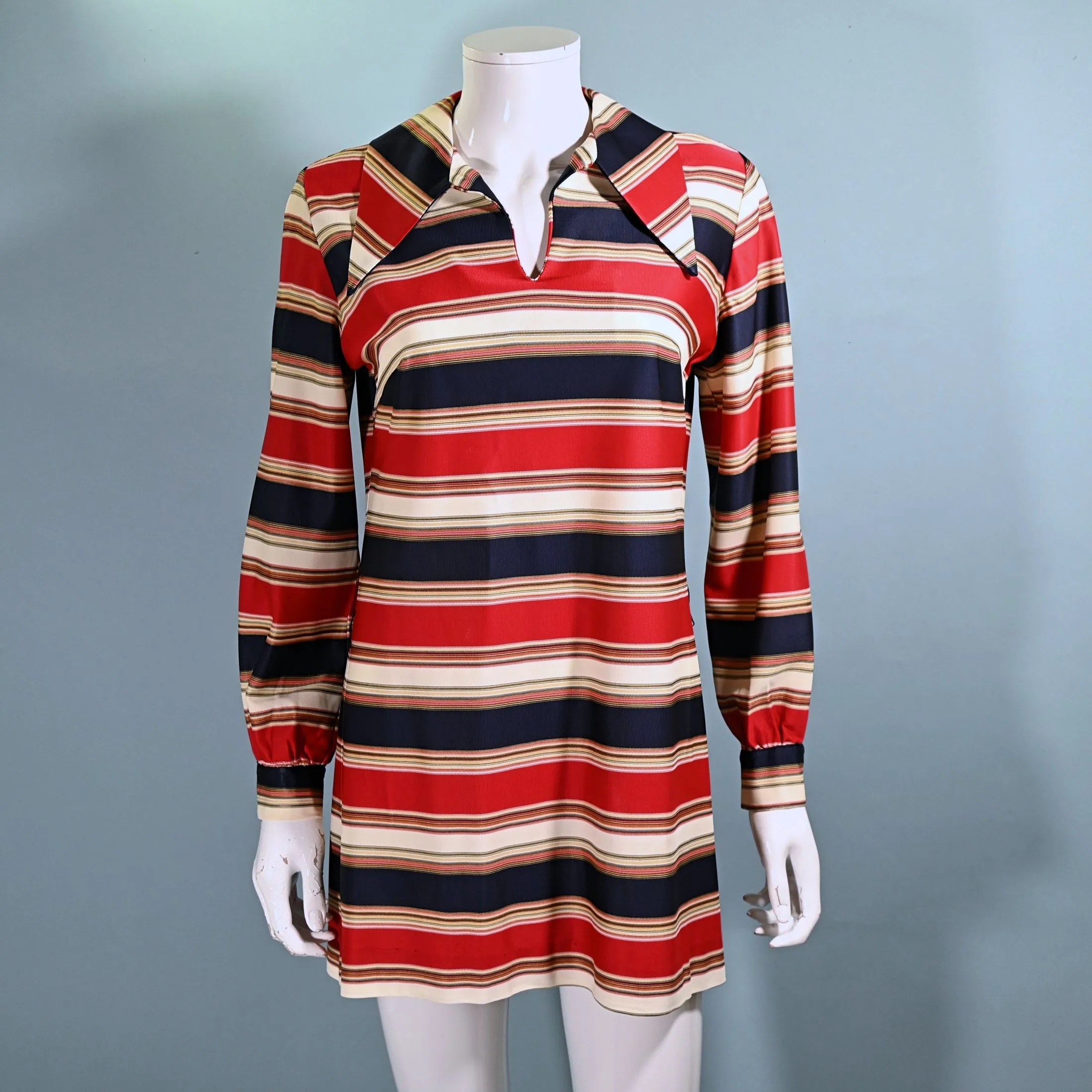 Vintage 60s Micro Mini Shift Dress w/Belt, Striped Mini Dress S