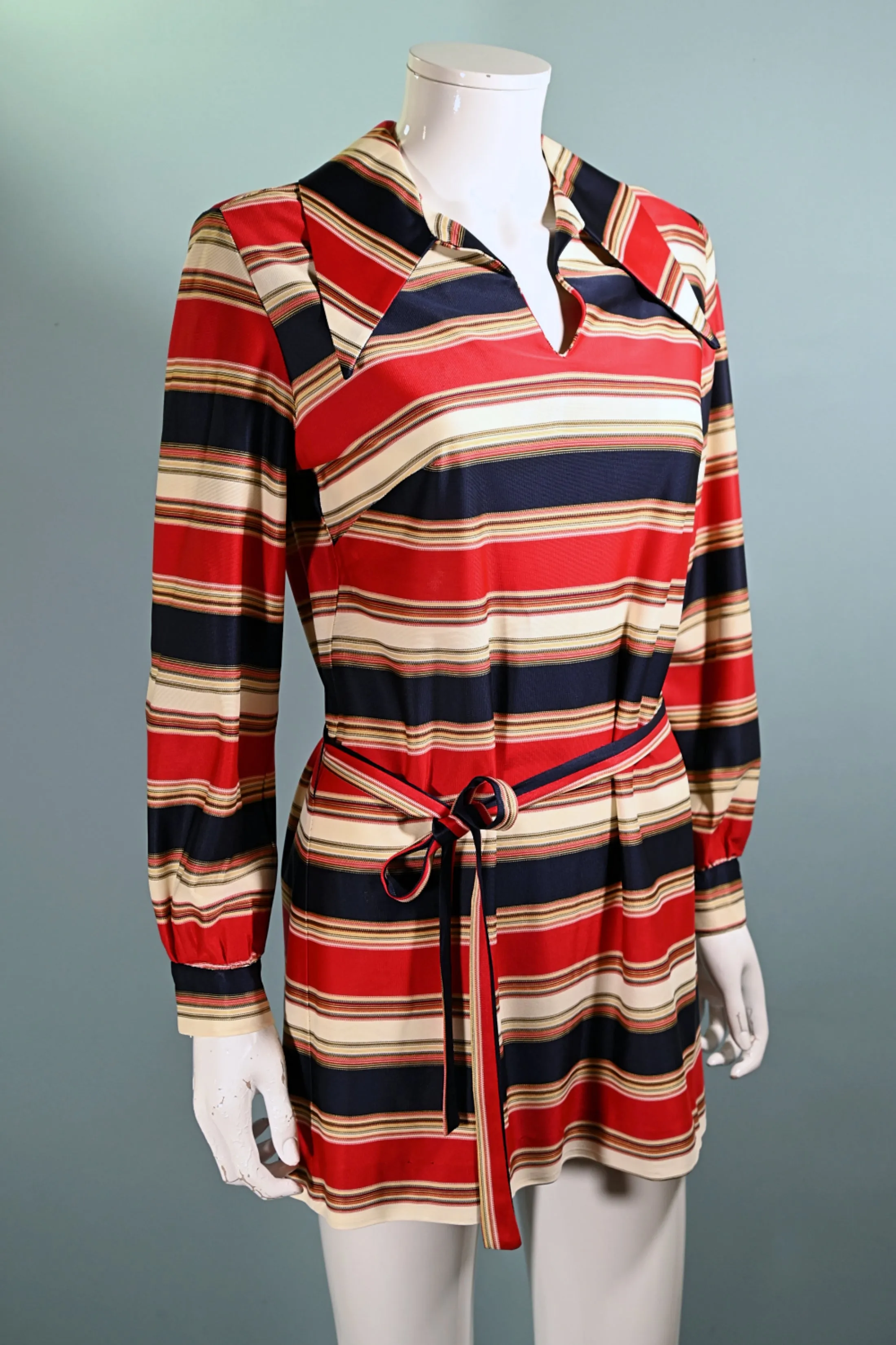 Vintage 60s Micro Mini Shift Dress w/Belt, Striped Mini Dress S