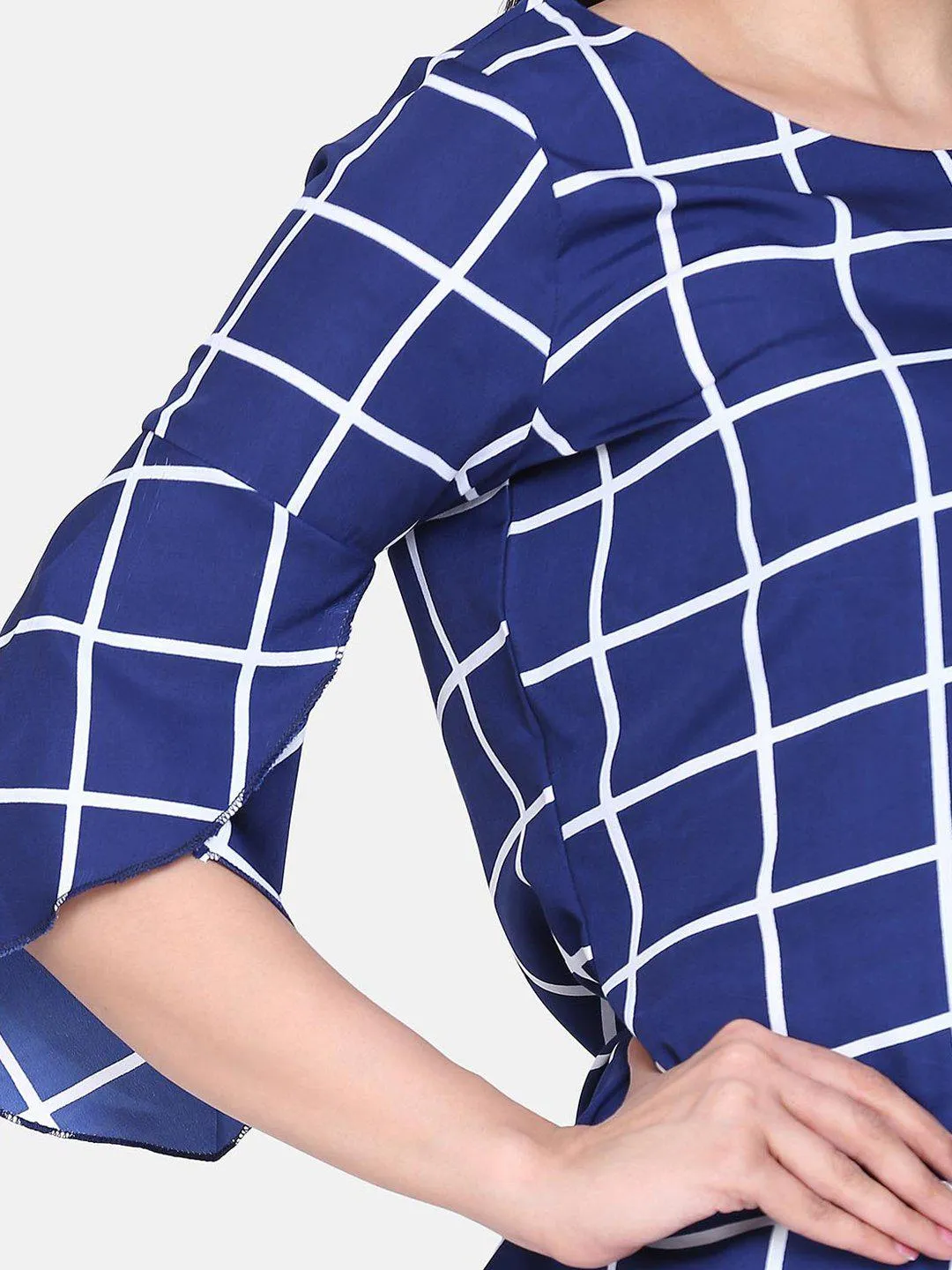 Windowpane Check Crepe Top - Royal Blue