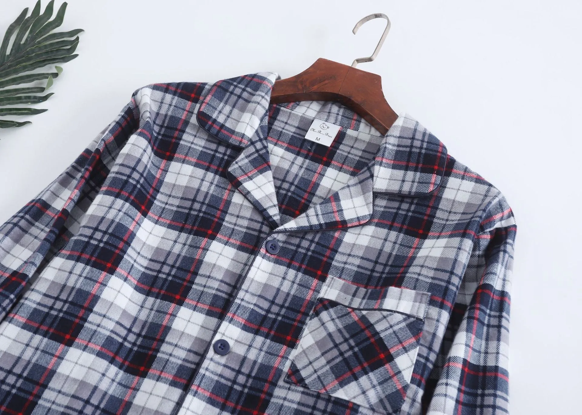 Winter Men's Plaid Flannel Pyjamas 2 Pcs Set