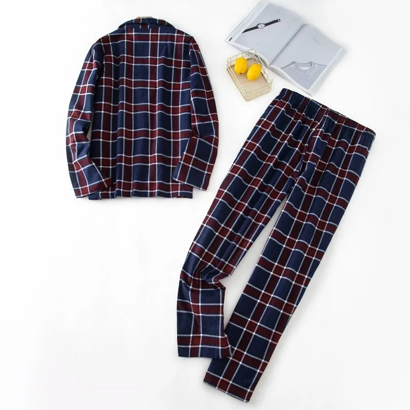 Winter Men's Plaid Flannel Pyjamas 2 Pcs Set