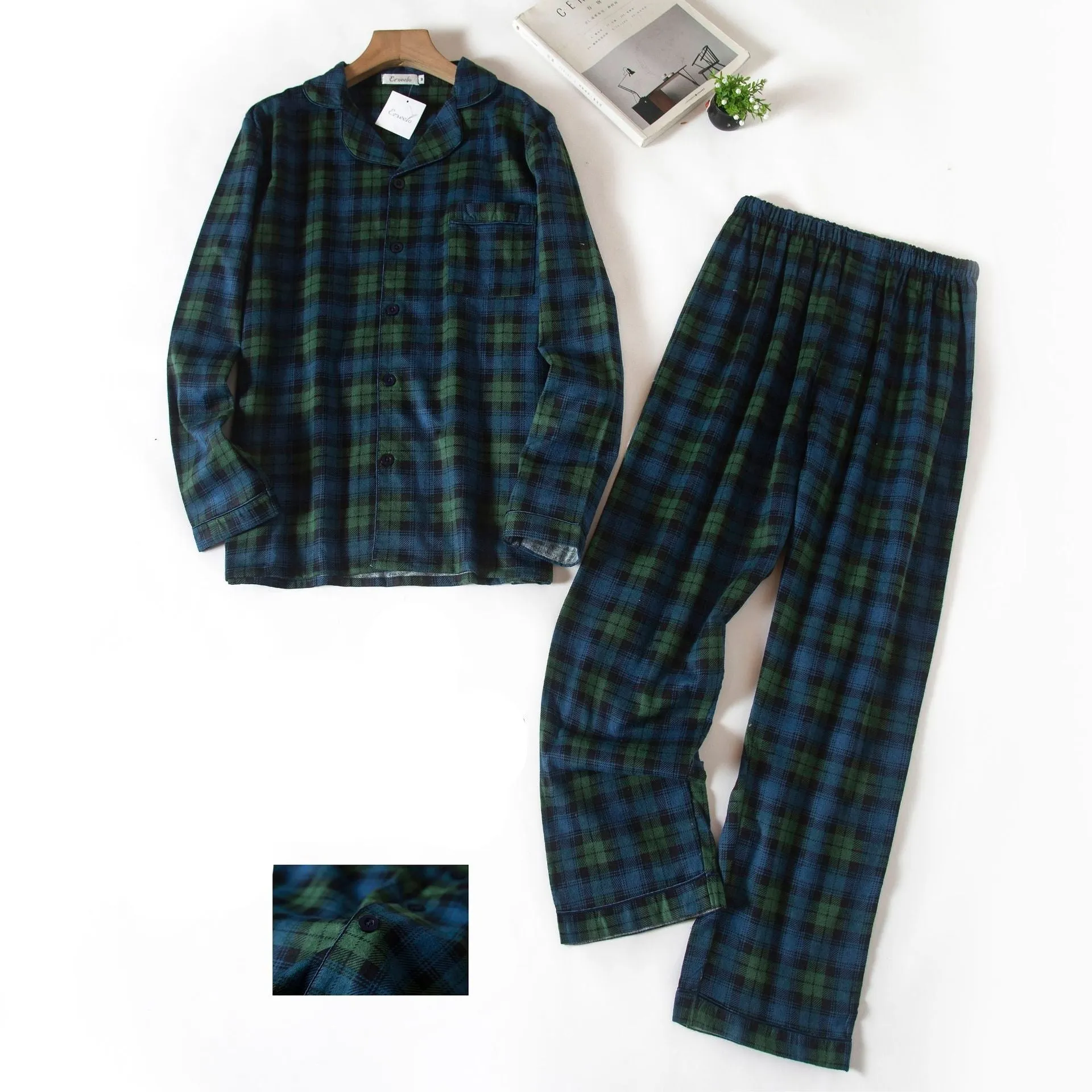 Winter Men's Plaid Flannel Pyjamas 2 Pcs Set