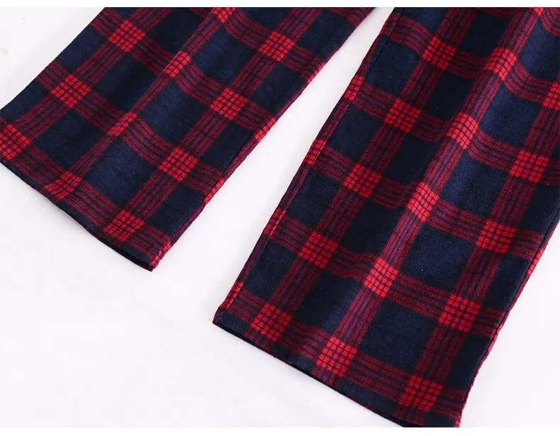 Winter Men's Plaid Flannel Pyjamas 2 Pcs Set