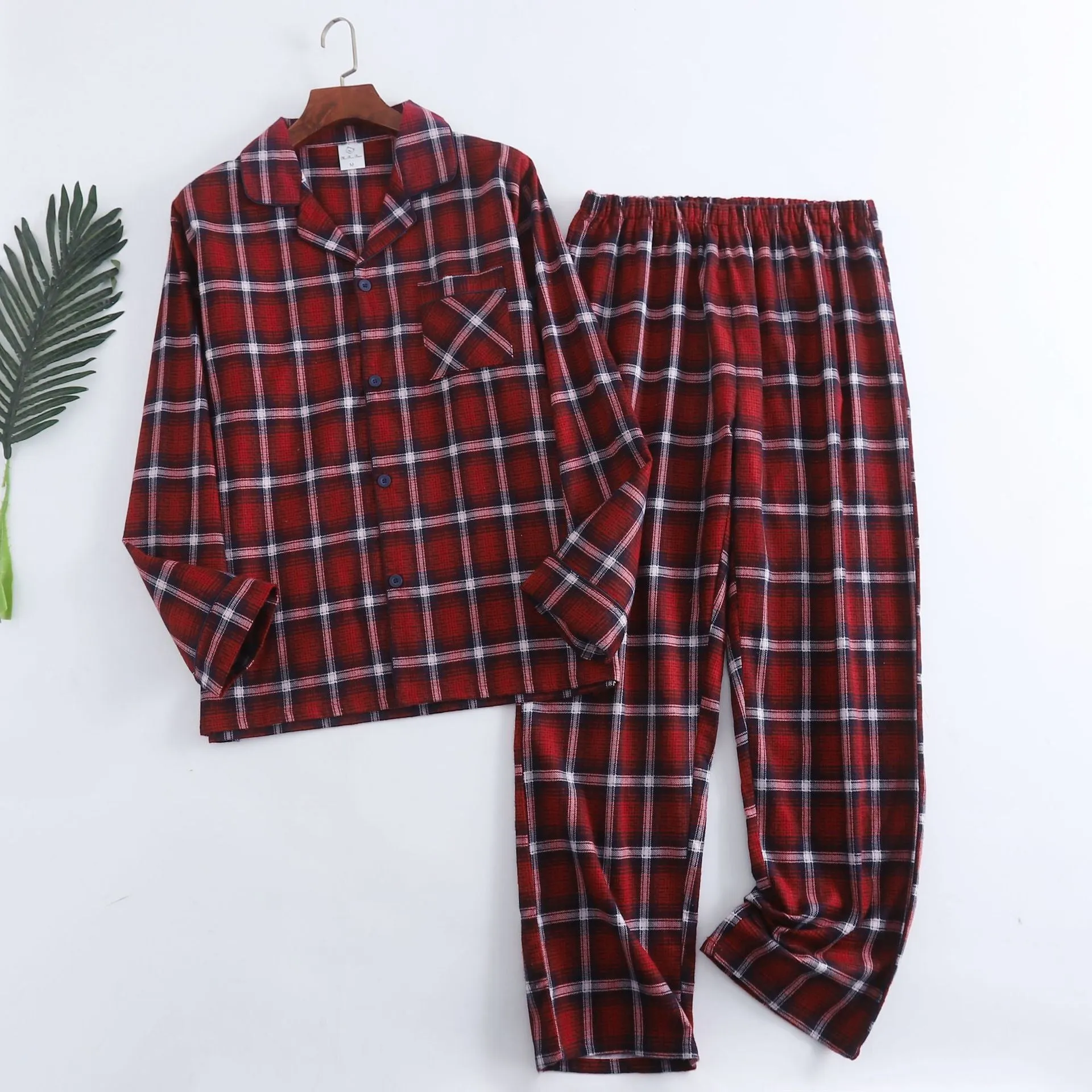 Winter Men's Plaid Flannel Pyjamas 2 Pcs Set