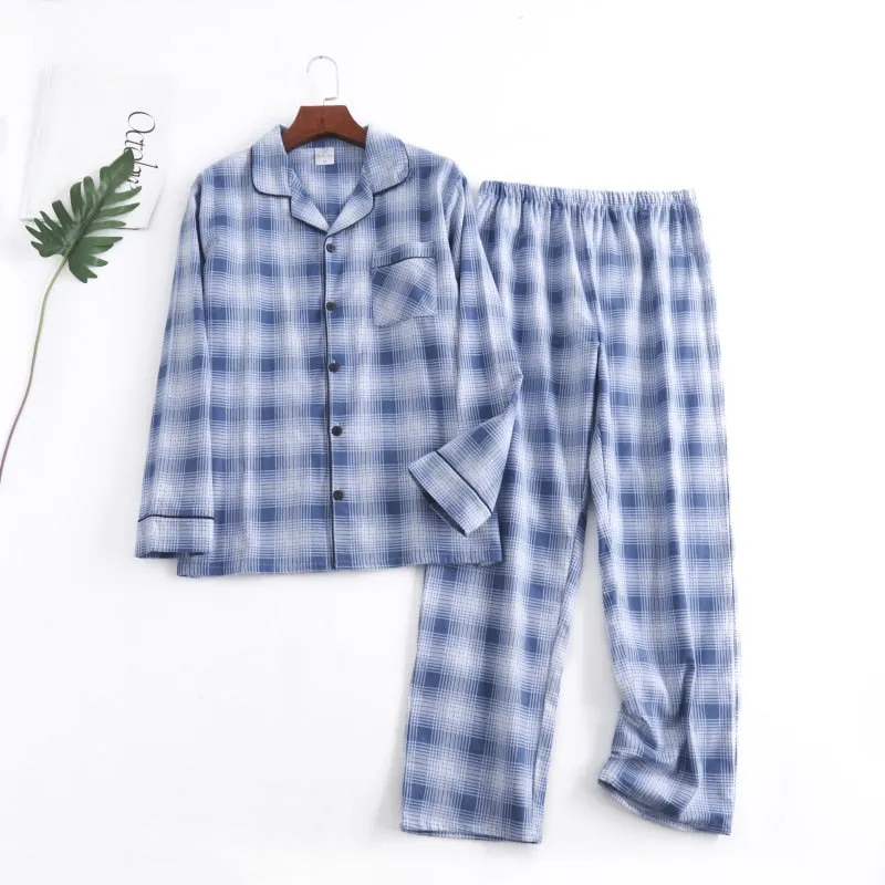 Winter Men's Plaid Flannel Pyjamas 2 Pcs Set